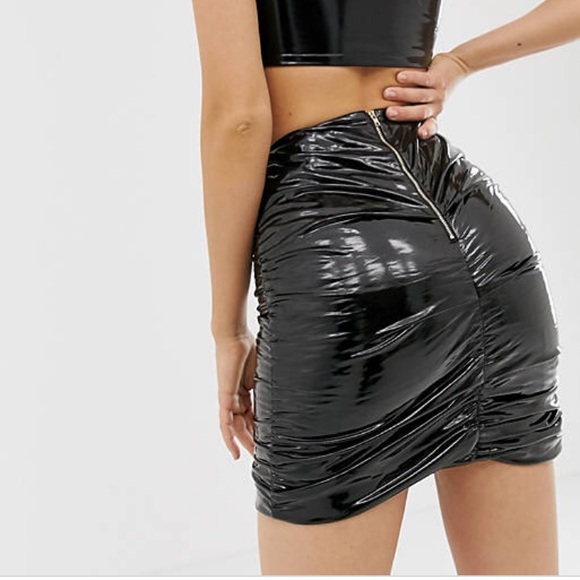 CLUB L London vinyl ruched mini skirt - NEW WITH TAGS - Picture 2 of 7